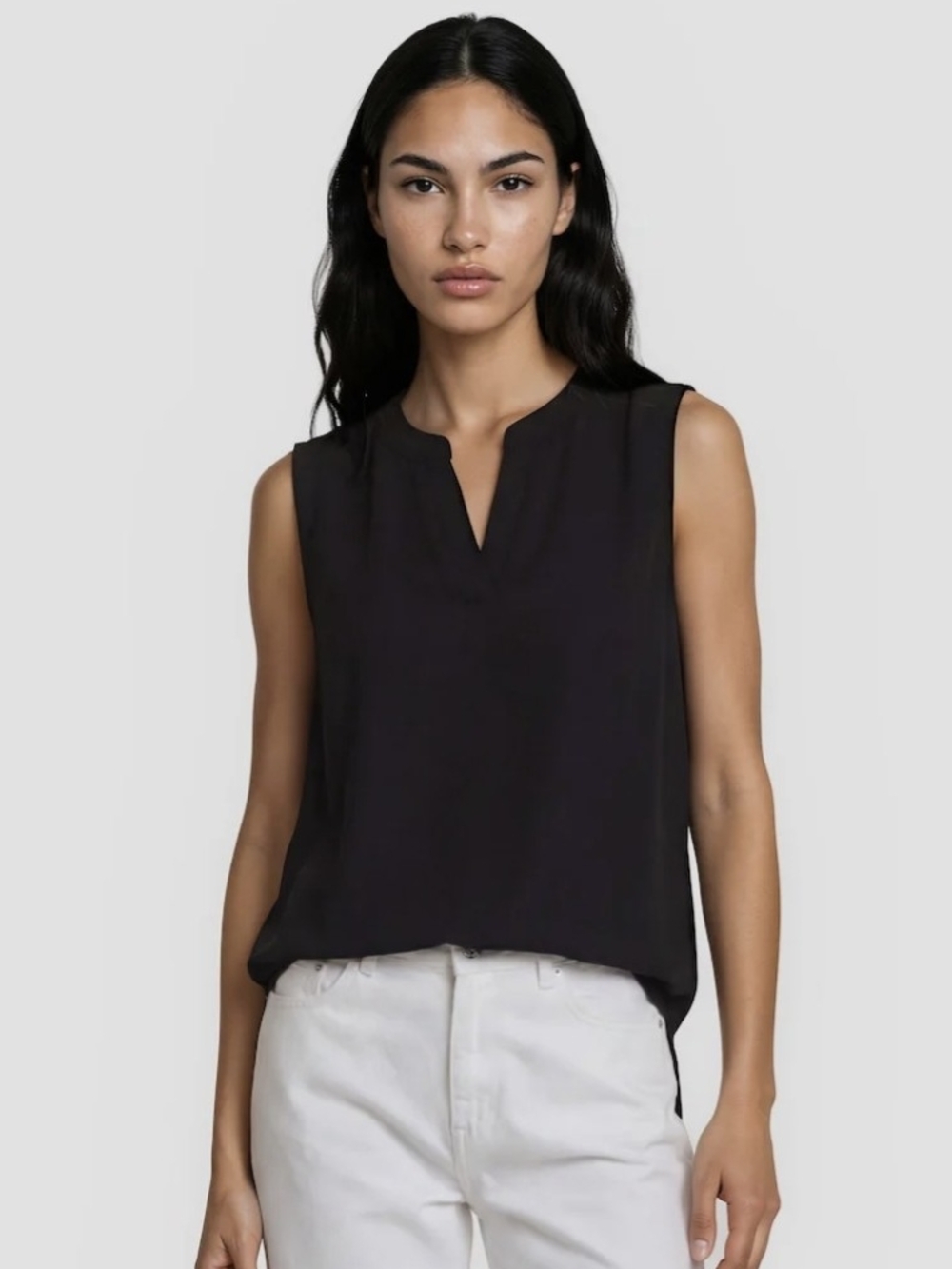 Costa Blanca Black Sleeveless Notch-Neck Tunic Top